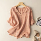 Women's Linen Tunic Blouse with Peter Pan Collar