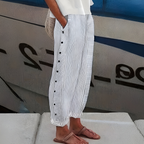 Women's Striped Summer Wide Leg Pants with Side Buttons and Pockets