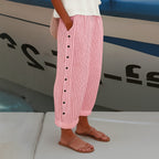 Women's Striped Summer Wide Leg Pants with Side Buttons and Pockets