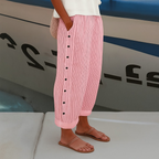 Women's Striped Summer Wide Leg Pants with Side Buttons and Pockets