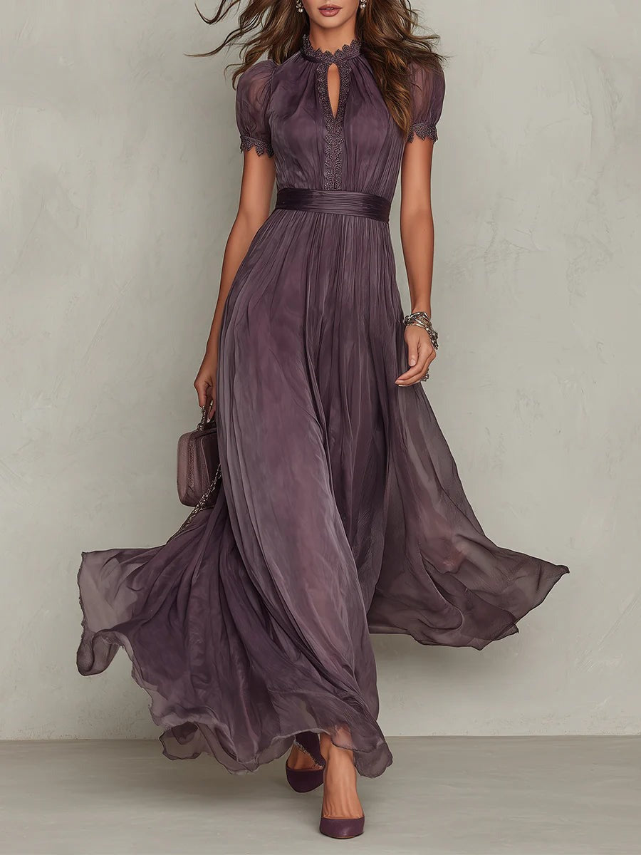 Women's Wedding Guest Evening Maxi Dress with Puff Sleeves