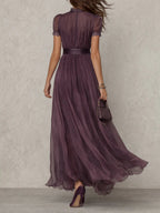 Women's Wedding Guest Evening Maxi Dress with Puff Sleeves