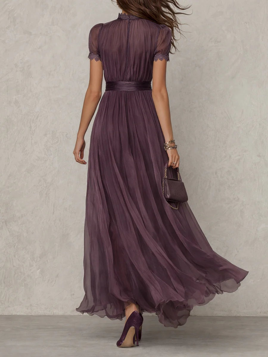 Women's Wedding Guest Evening Maxi Dress with Puff Sleeves