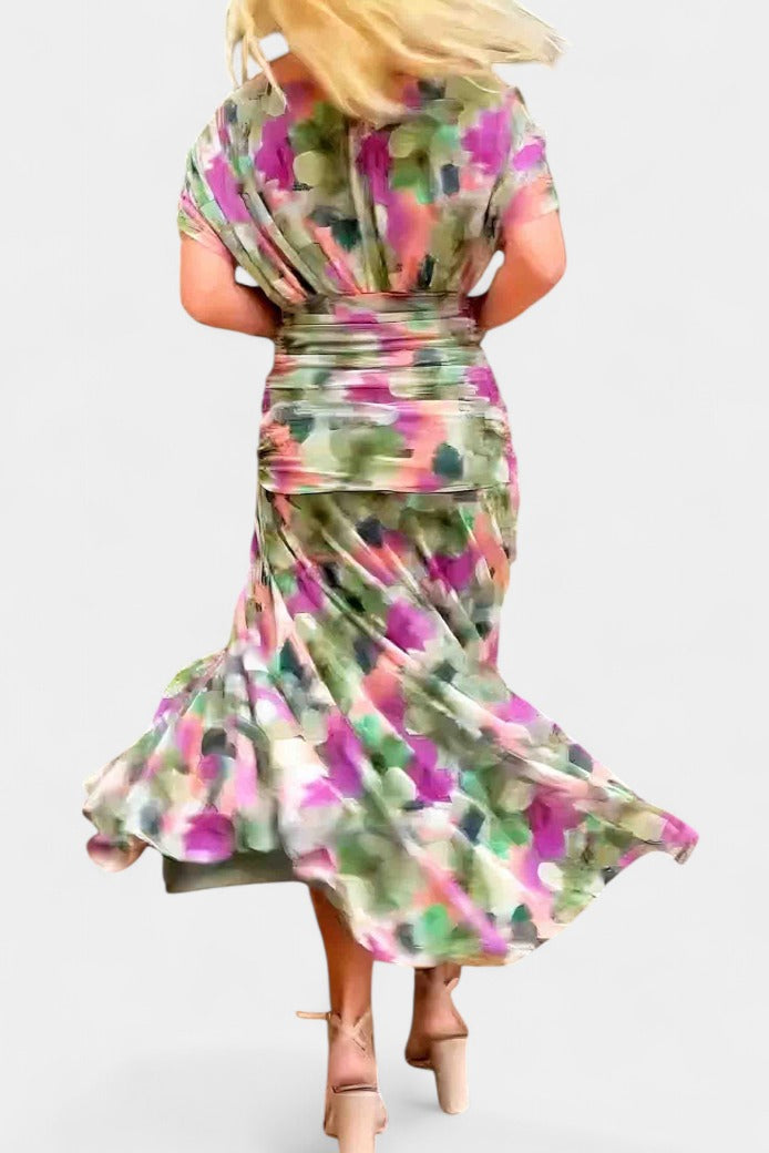 Women's Wedding Guest Evening Midi Dress with Off-Shoulder Neckline