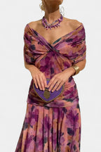 Women's Wedding Guest Evening Midi Dress with Off-Shoulder Neckline