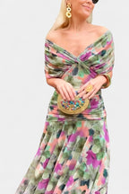 Women's Wedding Guest Evening Midi Dress with Off-Shoulder Neckline