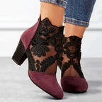 Women's Ankle Heeled Boots with Embroidered Overlay