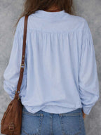 Women's Blouse with Button Front and Smocked Cuffs