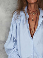 Women's Blouse with Button Front and Smocked Cuffs