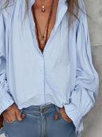 Women's Blouse with Button Front and Smocked Cuffs