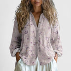 Women's Boho Floral Blouse with V-Neck and Long Sleeves