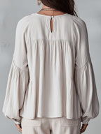 Women's Boho Oversized Blouse with V-Neck and Puff Sleeves