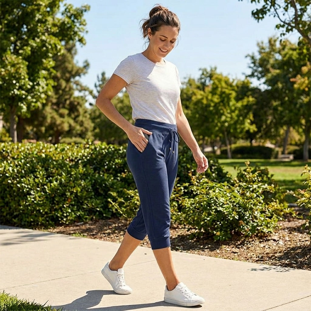 Women's Cropped Joggers with High Waist and Pockets