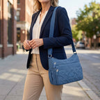Women's Crossbody Shoulder Bag with Multi-Zip Compartments