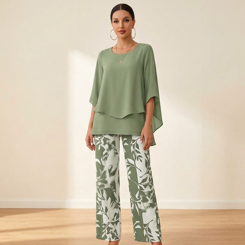 Women's Elegant Two Piece Set with Overlay Top