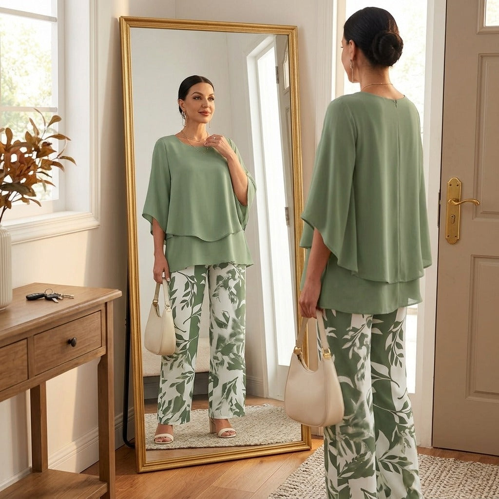 Women's Elegant Two Piece Set with Overlay Top