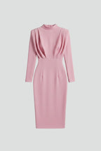 Women's Evening Party Long Sleeve Midi Dress with High Neck