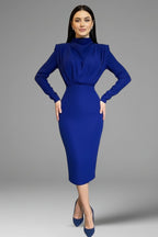 Women's Evening Party Long Sleeve Midi Dress with High Neck