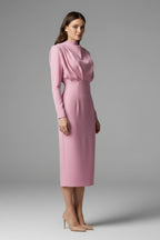Women's Evening Party Long Sleeve Midi Dress with High Neck