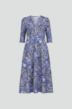 Women's Floral Holiday Midi Dress with V-Neck and Pockets