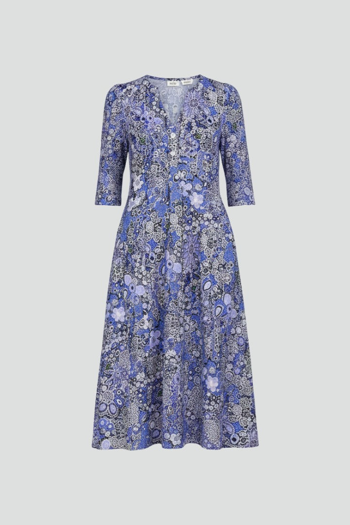 Women's Floral Holiday Midi Dress with V-Neck and Pockets
