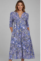 Women's Floral Holiday Midi Dress with V-Neck and Pockets