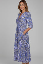 Women's Floral Holiday Midi Dress with V-Neck and Pockets