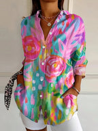 Women's Floral Party Blouse with Long Sleeves