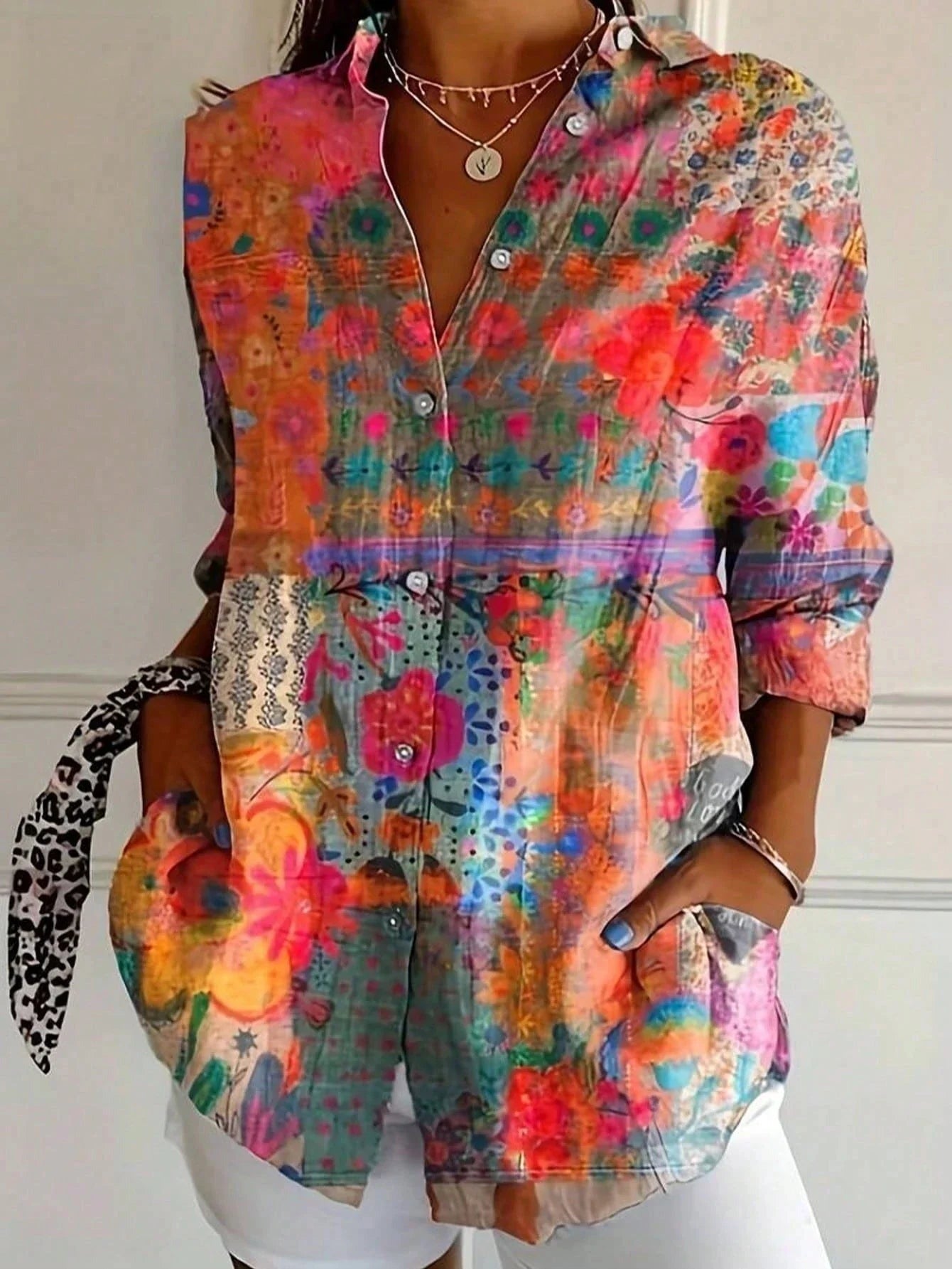Women's Floral Party Blouse with Long Sleeves