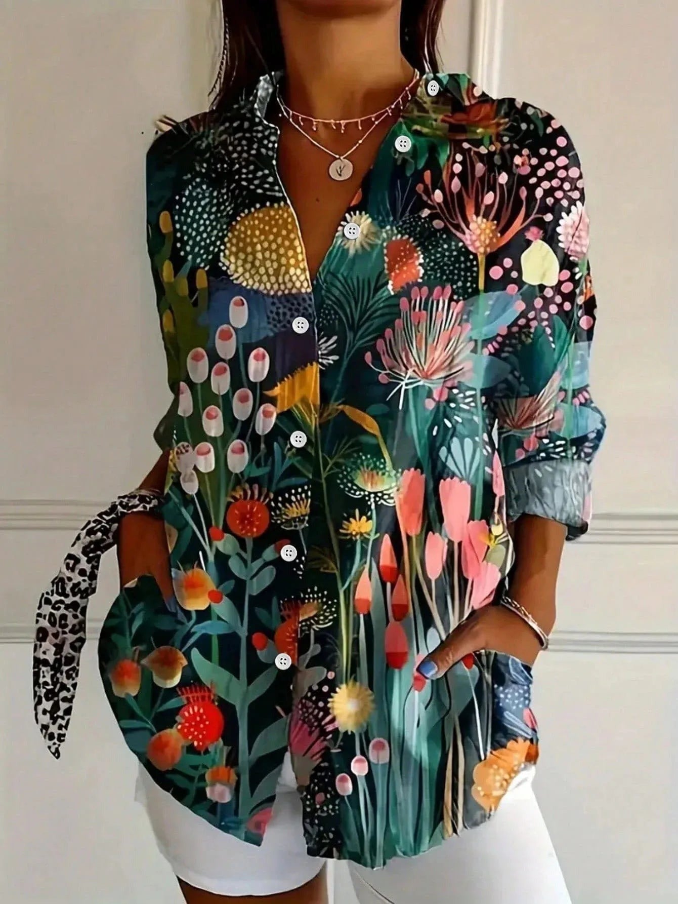 Women's Floral Party Blouse with Long Sleeves