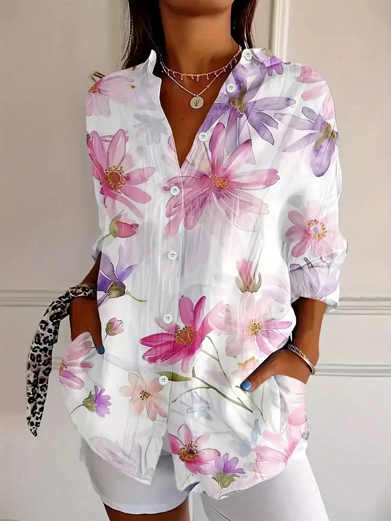 Women's Floral Party Blouse with Long Sleeves