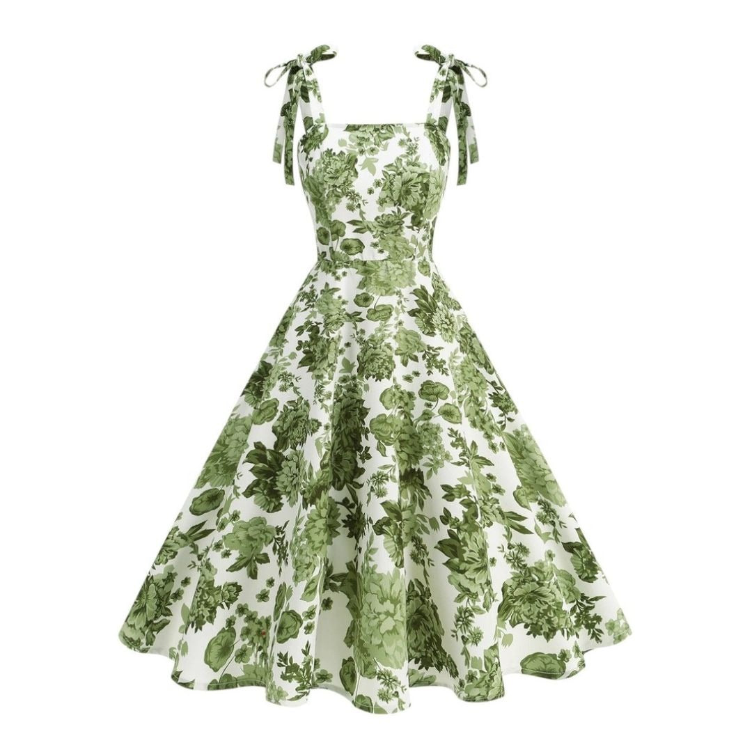 Women's Floral Summer Midi Dress with Tie Straps