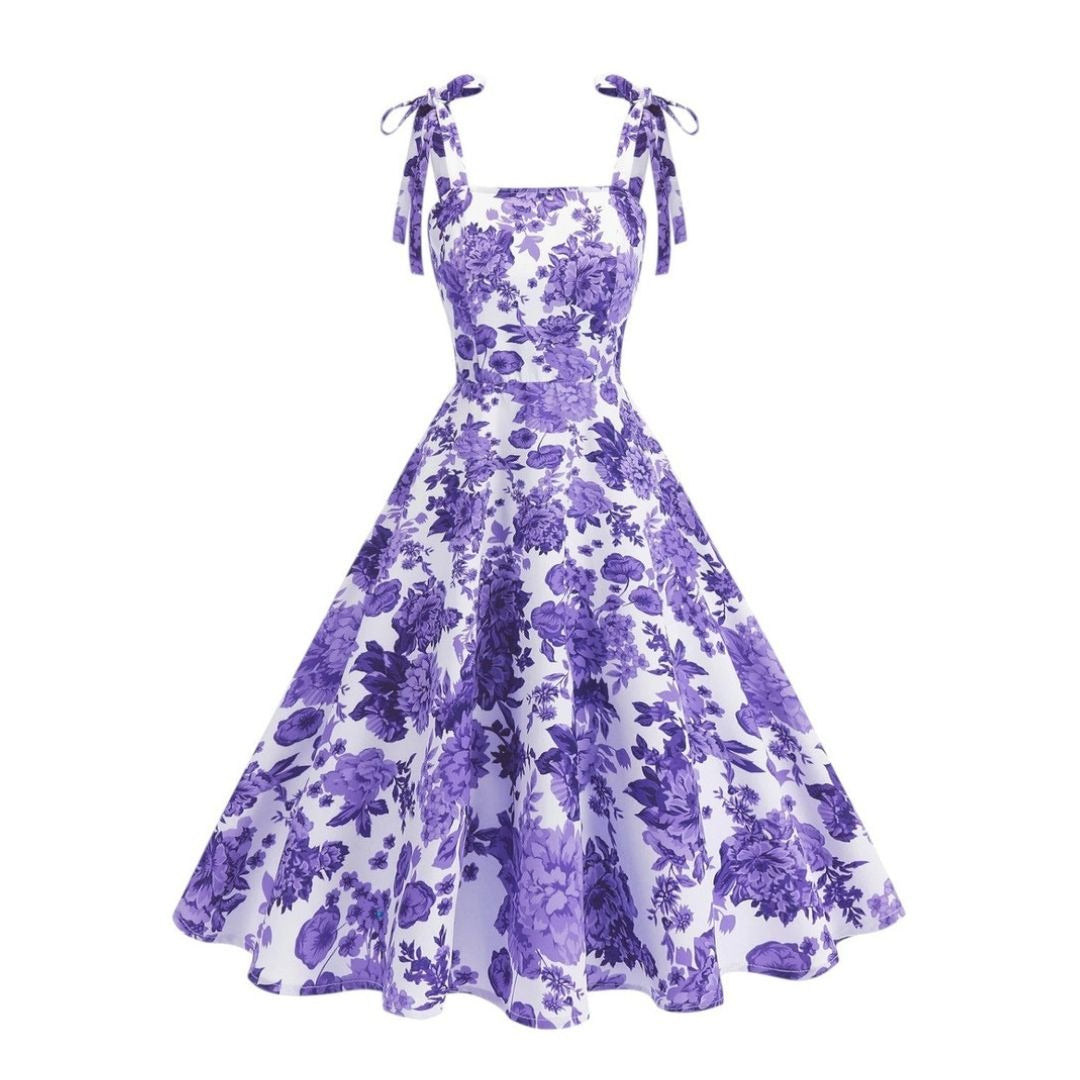 Women's Floral Summer Midi Dress with Tie Straps