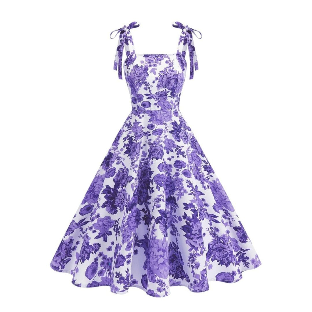 Women's Floral Summer Midi Dress with Tie Straps