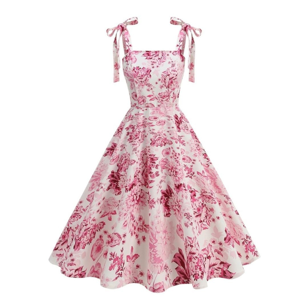 Women's Floral Summer Midi Dress with Tie Straps