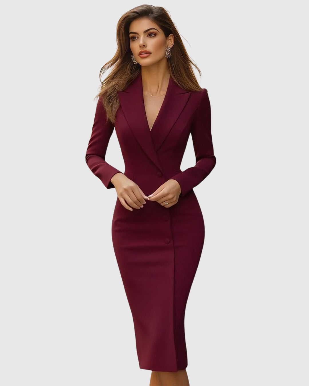Women's Formal Blazer Midi Dress with Button Front