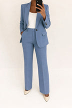 Women's Formal Blazer Wide Leg Pants Set with Single Button
