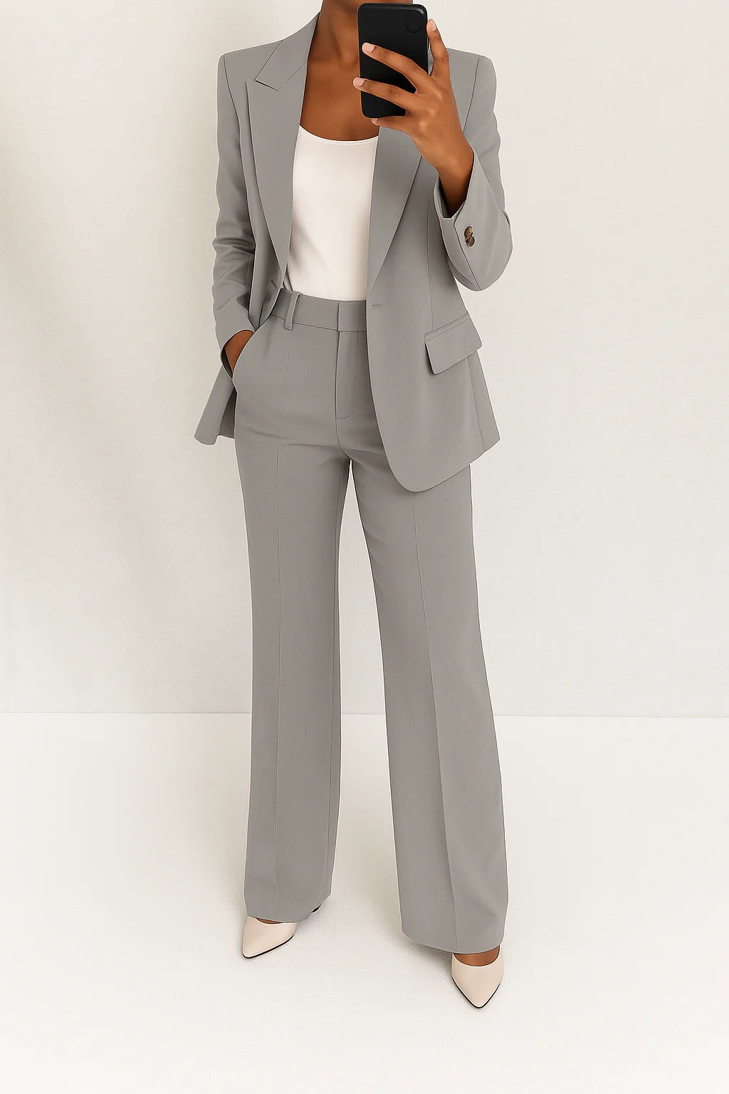 Women's Formal Blazer Wide Leg Pants Set with Single Button