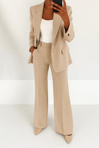 Women's Formal Blazer Wide Leg Pants Set with Single Button