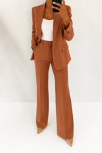 Women's Formal Blazer Wide Leg Pants Set with Single Button