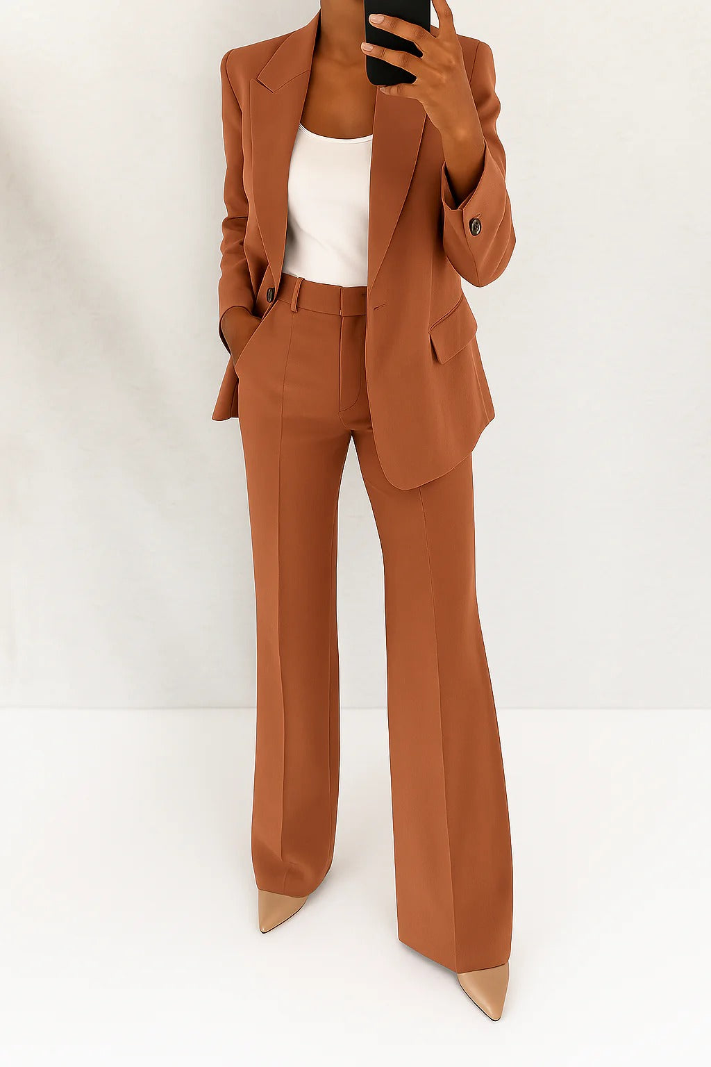Women's Formal Blazer Wide Leg Pants Set with Single Button