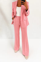 Women's Formal Blazer Wide Leg Pants Set with Single Button