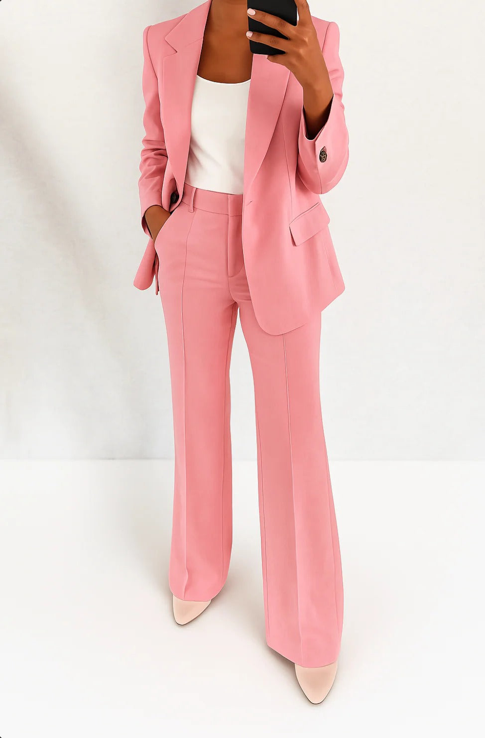 Women's Formal Blazer Wide Leg Pants Set with Single Button