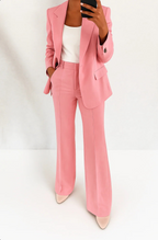 Women's Formal Blazer Wide Leg Pants Set with Single Button