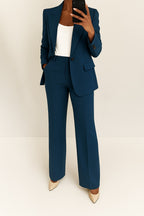 Women's Formal Blazer Wide Leg Pants Set with Single Button