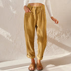 Women's High Waist Tapered Pants with Pleats and Pockets