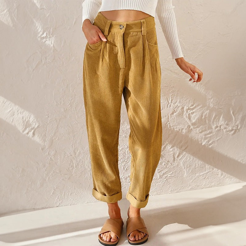 Women's High Waist Tapered Pants with Pleats and Pockets