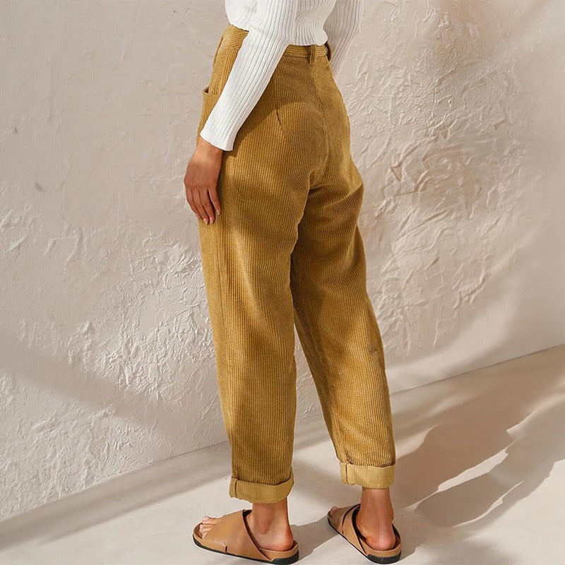 Women's High Waist Tapered Pants with Pleats and Pockets