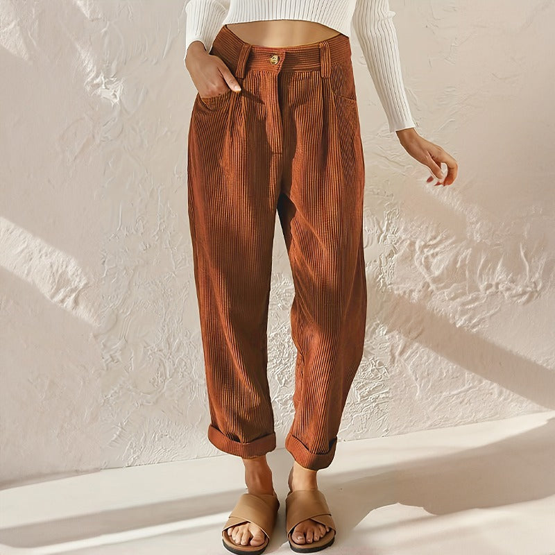 Women's High Waist Tapered Pants with Pleats and Pockets