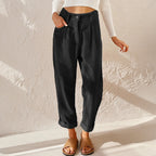 Women's High Waist Tapered Pants with Pleats and Pockets